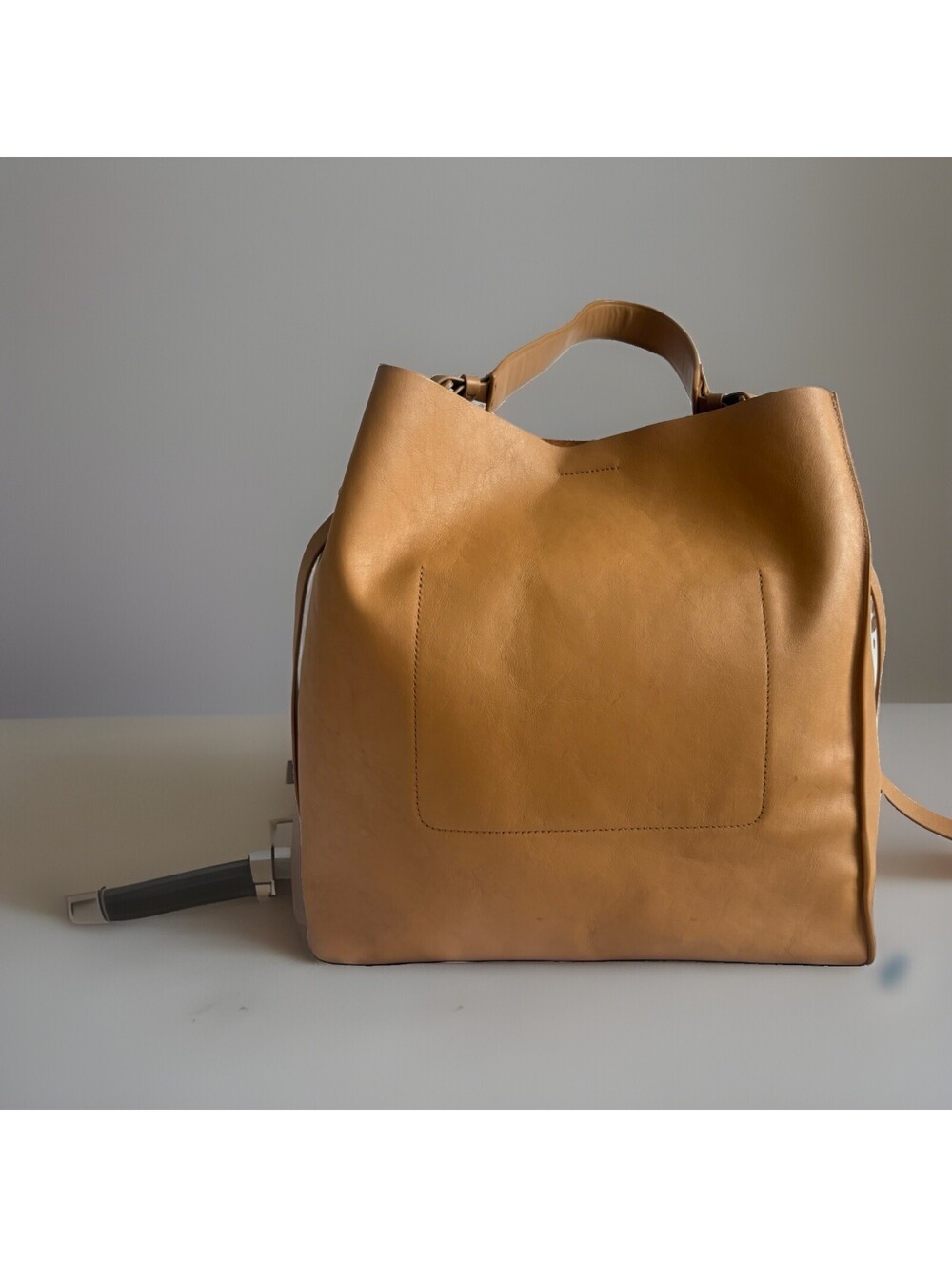 ALLSAINTS Tan Shoulder Bag Magnetic Closure Inner Pockets Pouch Silver Hardware